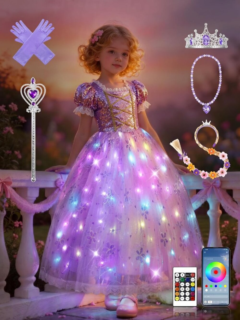 Princess Dress Up Cape with Crown & Tutu Costume Set for Girls Ages 3-8
